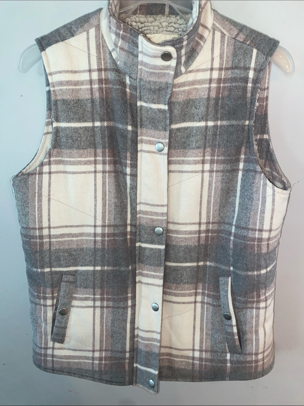 Altar'd State Plaid Sherpa-Lined Vest women’s. - Picture 7 of 9